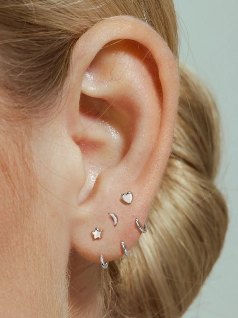 2 pairs Ardant sterling silver huggie hoop earrings - heart and star
